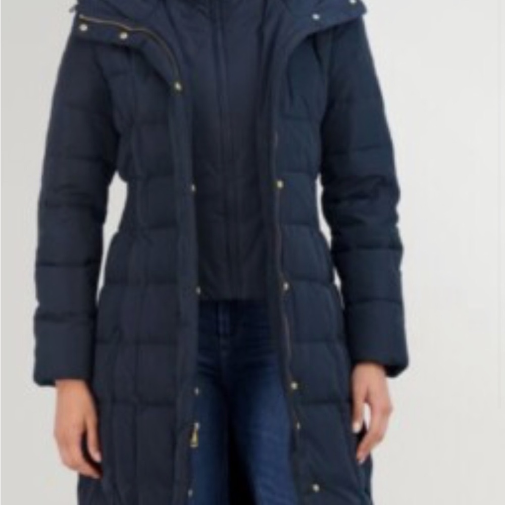 NWOT COLE HAAN Navy Hooded Puffer Jacket XS
